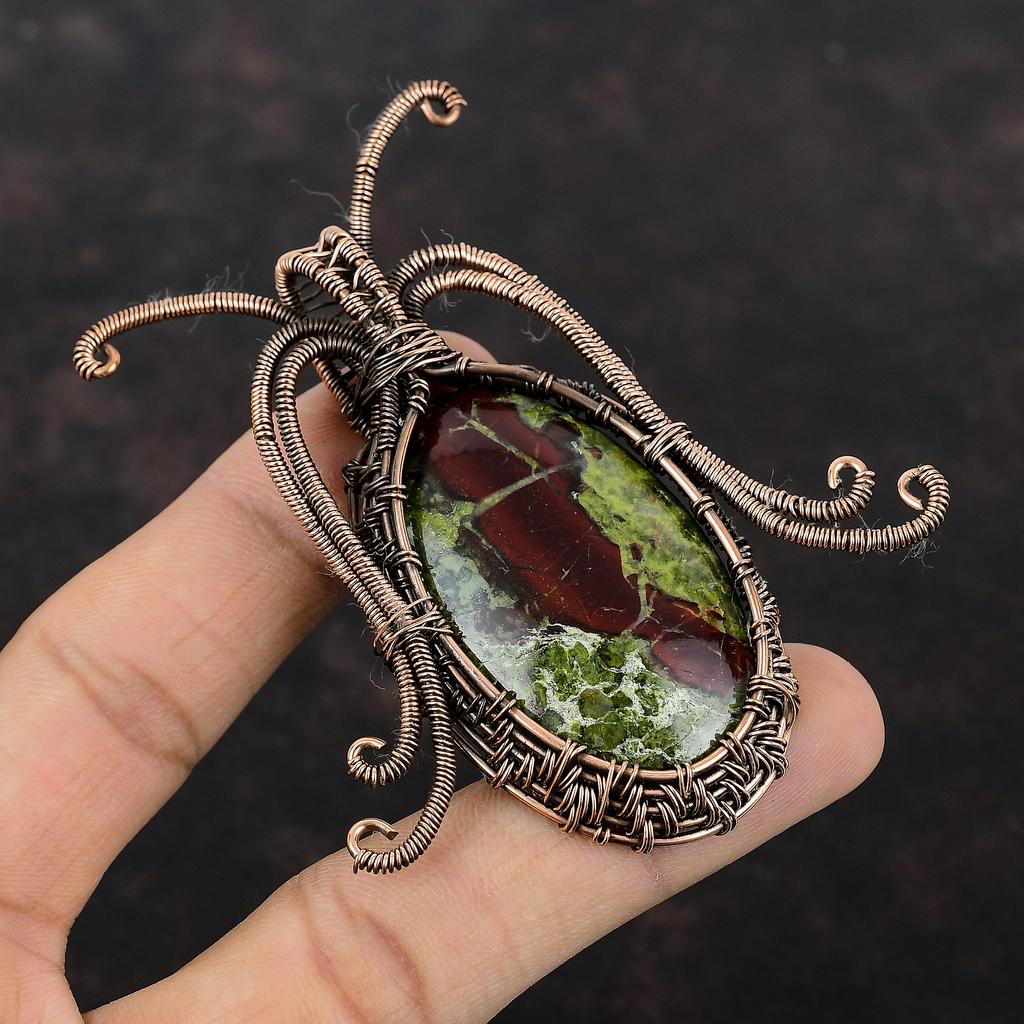 Подвеска из драконьего кровавого камня, обернутая медной проволокой, подвеска из драгоценного камня ручной работы, ювелирные изделия из медной проволоки, подвеска новейшего дизайна, подарки на помолвку