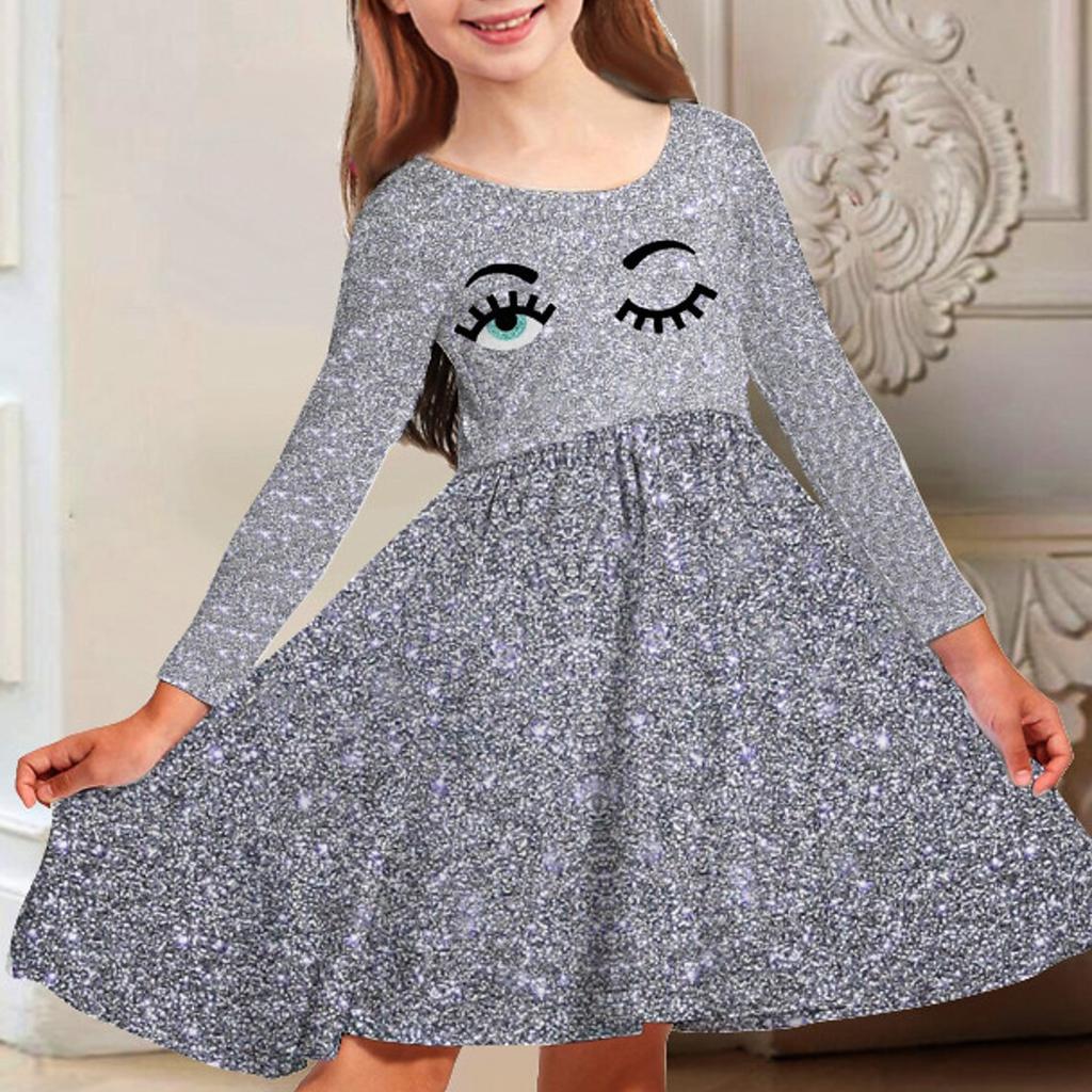 Весеннее повседневное платье принцессы с 3D очаровательным принтом глаз для девочек, круглым вырезом и длинными рукавами, детское платье принцессы на Рождество