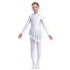 Girls Figure Skating Dress Sheer Mesh Patchwork Glittery Rhinestones Long Sleeve