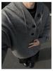 Men's Gray Hooded Knit Sweater - Retro Loose Fit Casual Autumn/Winter Outerwear