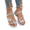 Fashion 2025 Summer New Women’s Plus Size Sandals Outdoor Round Toe Narrow Band Crystal Butterfly Slippers for Beach Daily Slippers