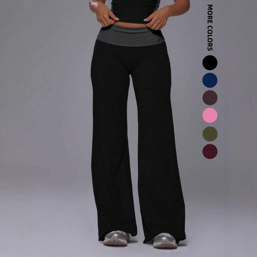 Sports Trousers: Colour-blocked Waistband, Casual and Stylish, Slimming, High-waisted, Bum-lifting, Slightly Flared Yoga Trousers