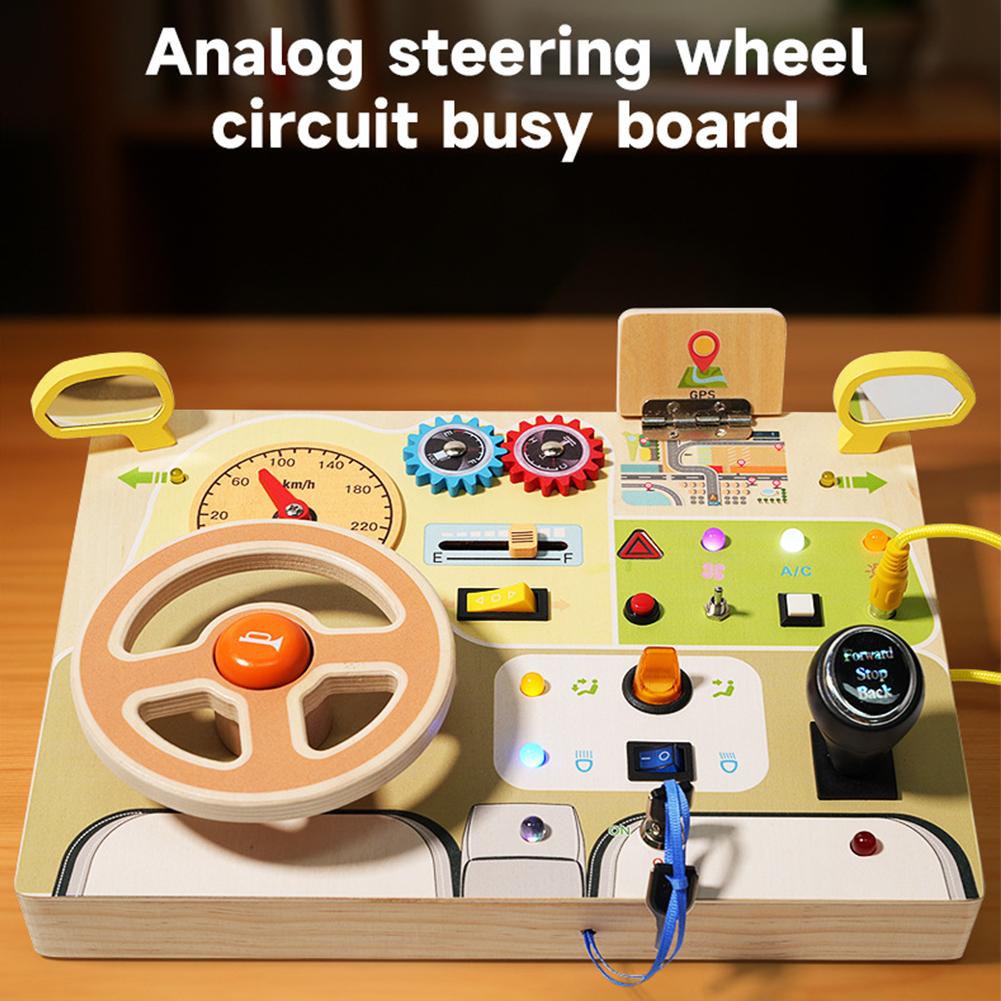 Busy Board For Kids Simulated Circuit Toys With LED Light Switch Scientific Educational Wooden Toys Gifts For Boys Girls