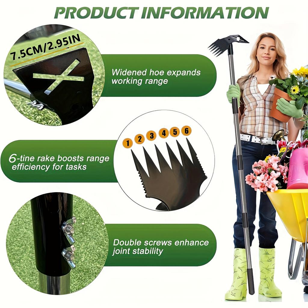 1pc 2-in-1 Weed Rake & Action Hoe, with Efficient Weeding, Digging, Cultivating - Ideal for Professional Landscapers & Home Gardeners - Garden Tool