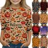 Детские топы с рукавом 3/4, повседневная футболка с принтом на Хэллоуин, пуловер-блузка с круглым вырезом