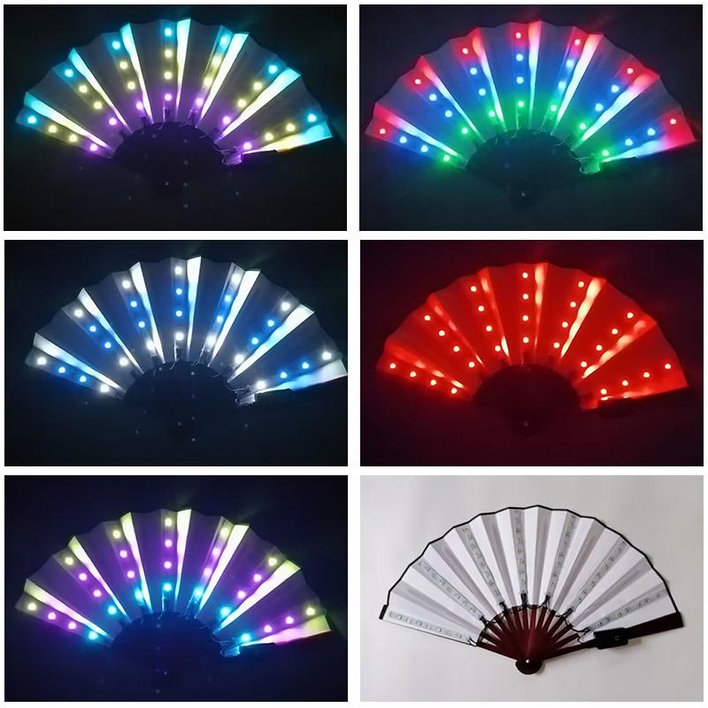 10 inches Led Folding Fan Party RPG Lolita Dance Stage Performance Night Club Accessories Led Hand Fan Glowing Fluorescent Fan