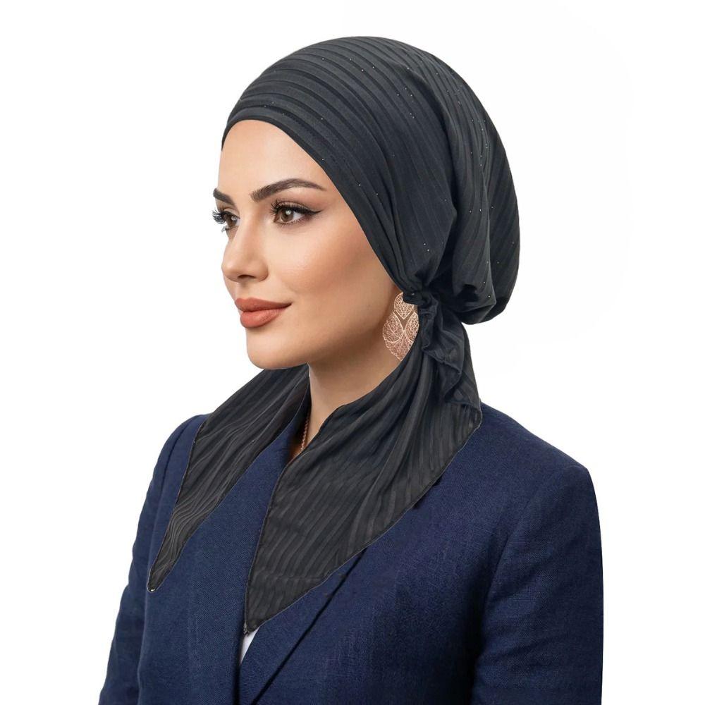 Fine Knit Pre-Tied Turban Stretch Fabric Headscarf Trendy Hijabs Women