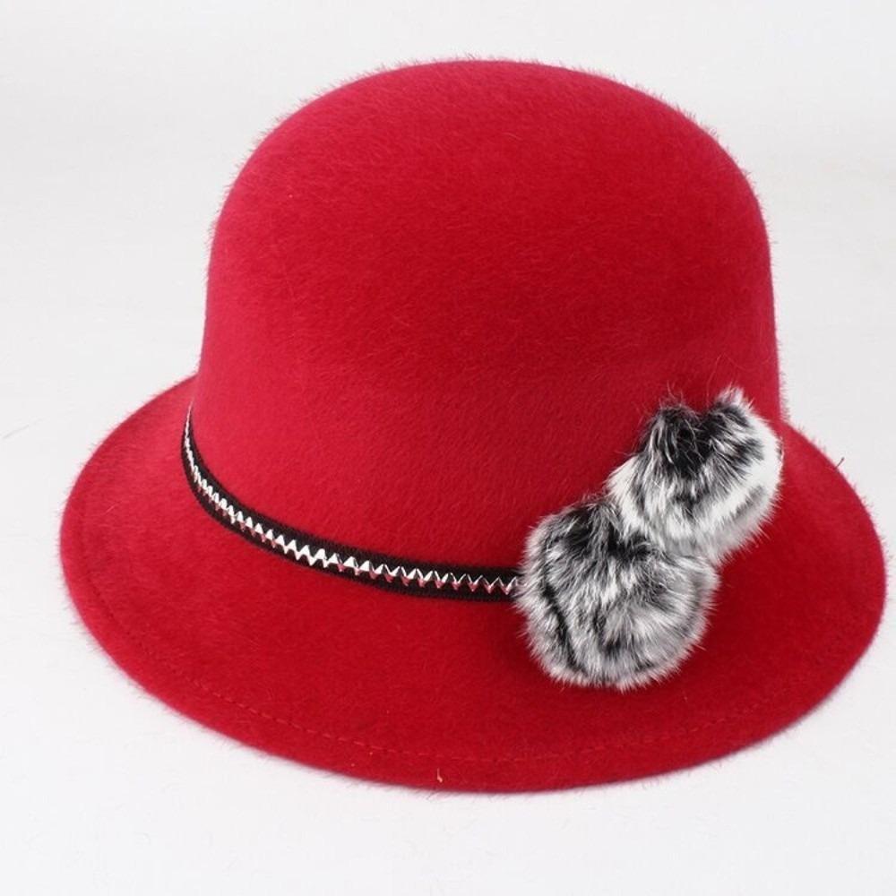 Imitation Fur Topper Hat Solid Color Woolen Bucket Hat Fashion Fisherman Hat Church