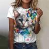 Summer Round Neck 3D Horse Cat Owl Pattern Printed Top Fashionable Casual Cute Short Sleeved Women's T-shirts