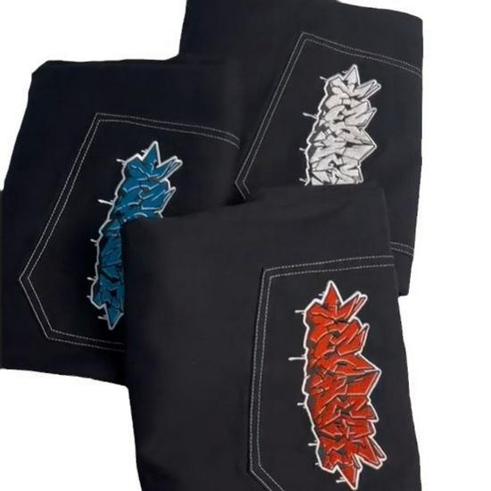 Европейские уличные джинсы JNCO с вышивкой, хип-хоп, свободные, широкие штанины