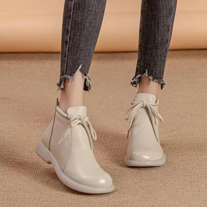Натуральная кожа Удобные плоские короткие ботинки Мягкая поверхность Мягкая подошва Удобные Универсальные женские кожаные ботинки Воловья кожа Нескользящие ботинки 35-41
