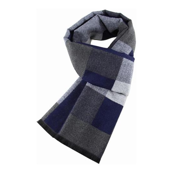 Men Scarf Plaid Print Winter Warm Thick Imitation Cashmere Long Scarf Medium Length Shawl Cold Weather Accessory