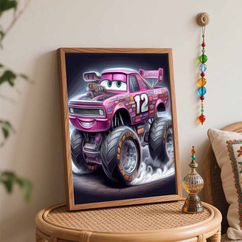 Disney Pink Monster Truck Oil Painting Kit Home Bedroom Wall Decor Handmade Gift Art Crafts Large Creative Diy Projects Canvas Wall Decor