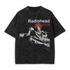 Свободная винтажная футболка с коротким рукавом кислотной стирки с принтом Radiohead Kid A Mountain
