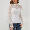 New Autumn Mesh Dot Splicing Women's Long-sleeved Tops with Small Stand-up Collar Pullovers To Make Them Look Slim and Versatile
