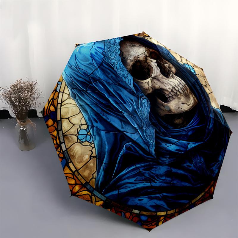 Stained Glass Skull with Blue Cloak Wall Art Decor Umbrella, Christmas Gift Y90