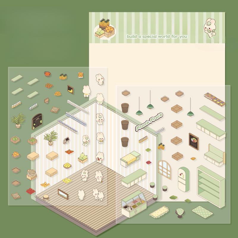 Diy House Landscape Stickers Cute Bubble Food Car Cabin Scene Sticker Festival Gift for Adult Kid Children Student