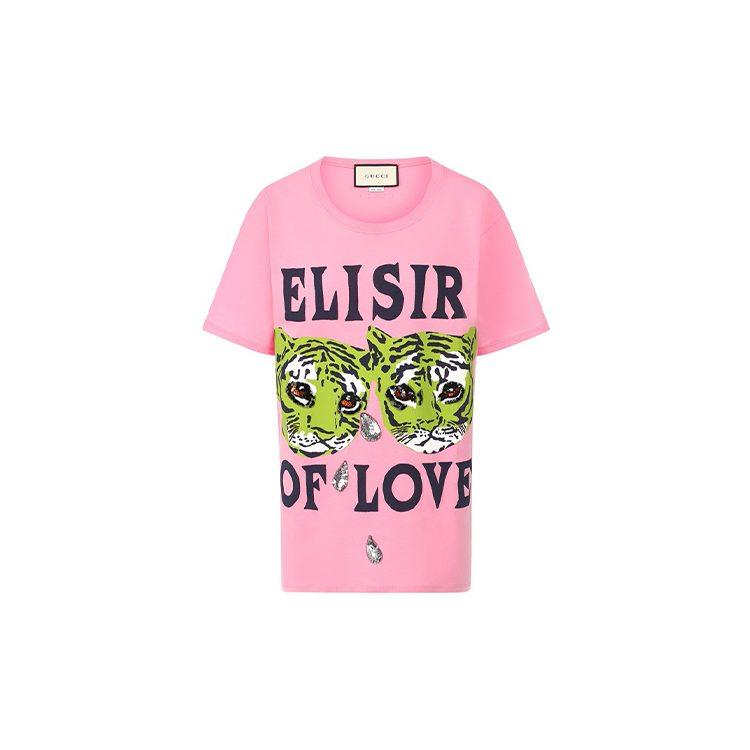 Gucci Обычная футболка женская розовая 492347-XJBHQ-5901