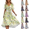 Женское летнее модное расклешенное платье с V-образным вырезом и короткими рукавами с цветочным принтом