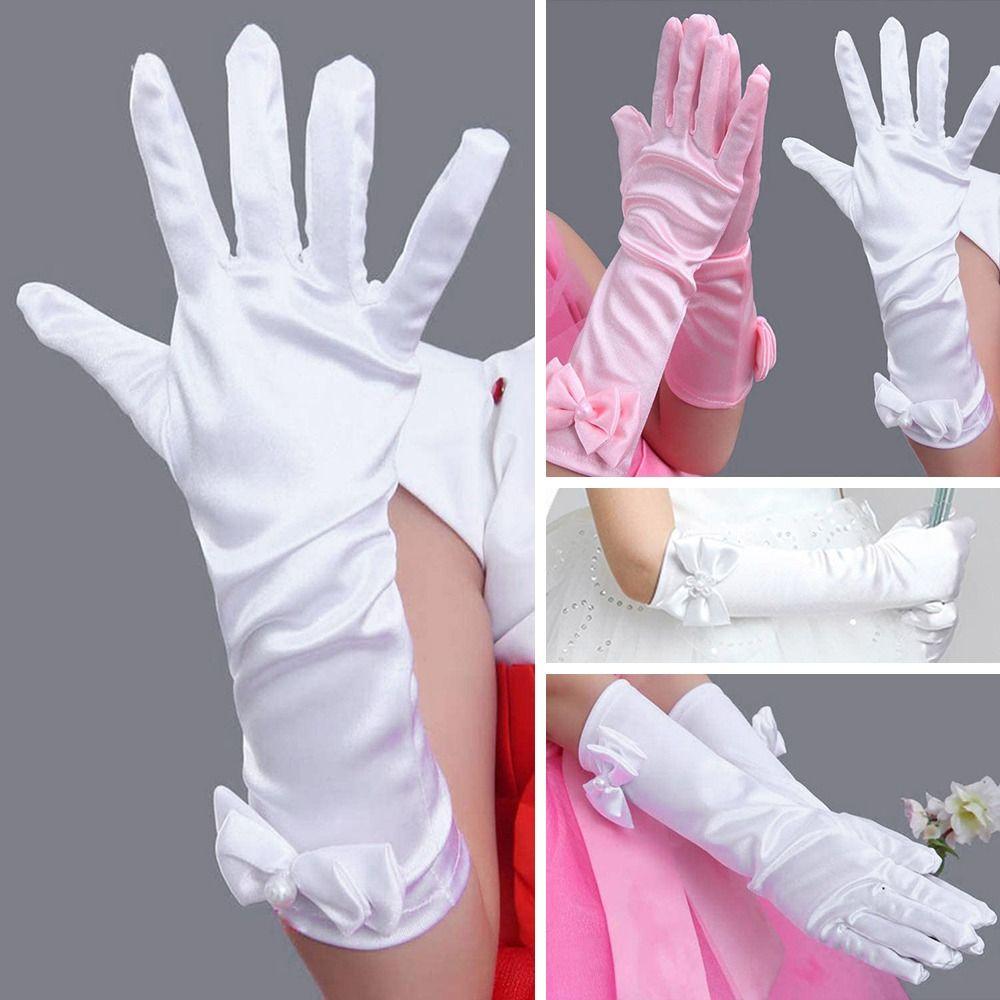Satin Sequins Stage Gloves Children Long Gloves Full Finger Mittens Princess Skirt Accessories