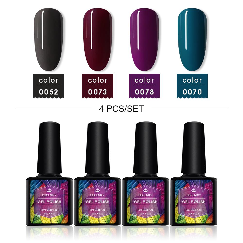 PHOENIXY, 4/12/18 цветов, набор гель-лаков для ногтей, набор гель-лаков для замачивания, маникюр, полупостоянные гибридные лаки, основа и верхний дизайн ногтей