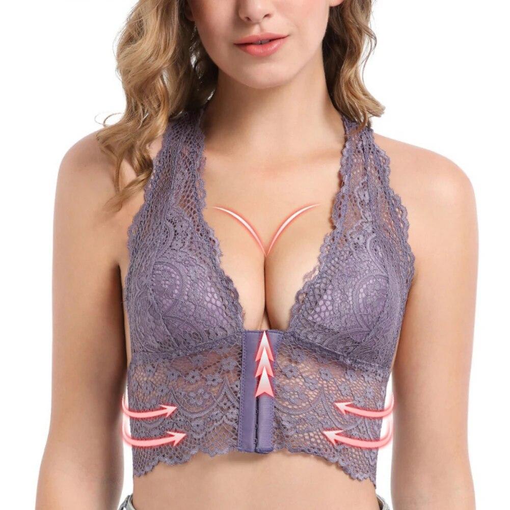 Женский комфортный бюстгальтер с пряжкой спереди, бесшовный жилет, кружевной бюстгальтер, красивое нижнее белье большого размера сзади, регулируемый спортивный дышащий бюстгальтер