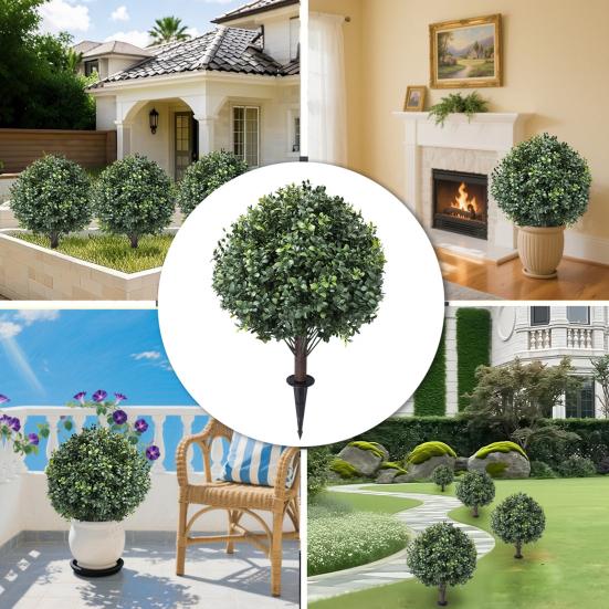 Yousheng Artificial Topiary Ball 24 Inch Faux Boxwood/Pine Tree/Rose/Lavender Shrub with Ground Spike Fake Bushes Trees for Outdoor Indoor Garden