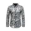 Men Club Shirt Snake Skin Printing Turn-down Collar Slim Fit Button-down Long Sleeve Party Shirt Nightclub Performance Clothes