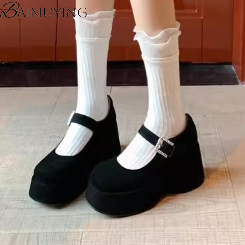 Модные туфли Мэри Джейн на платформе Женские босоножки на танкетке Лето 2025 Новый тренд Туфли-лодочки для платья Мелкие Элегантные Замшевые Большого размера Zapatos Mujer