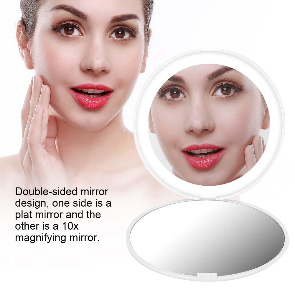 Portable Foldable 10X Magnification Mini 12 LEDs Makeup Mirror Cosmetic Tool (White)