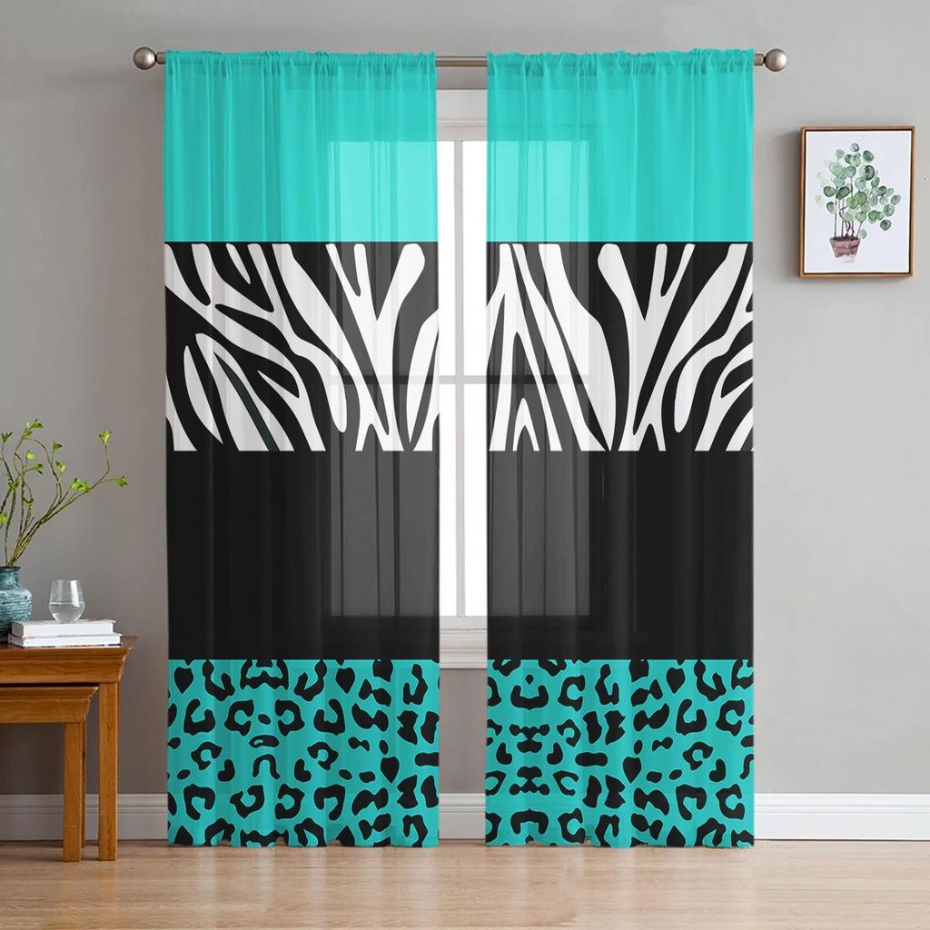 Leopard Zebra Print Gauze Curtains For Kids Bedroom Kitchen Living Room Holiday Decor Voile Screen
