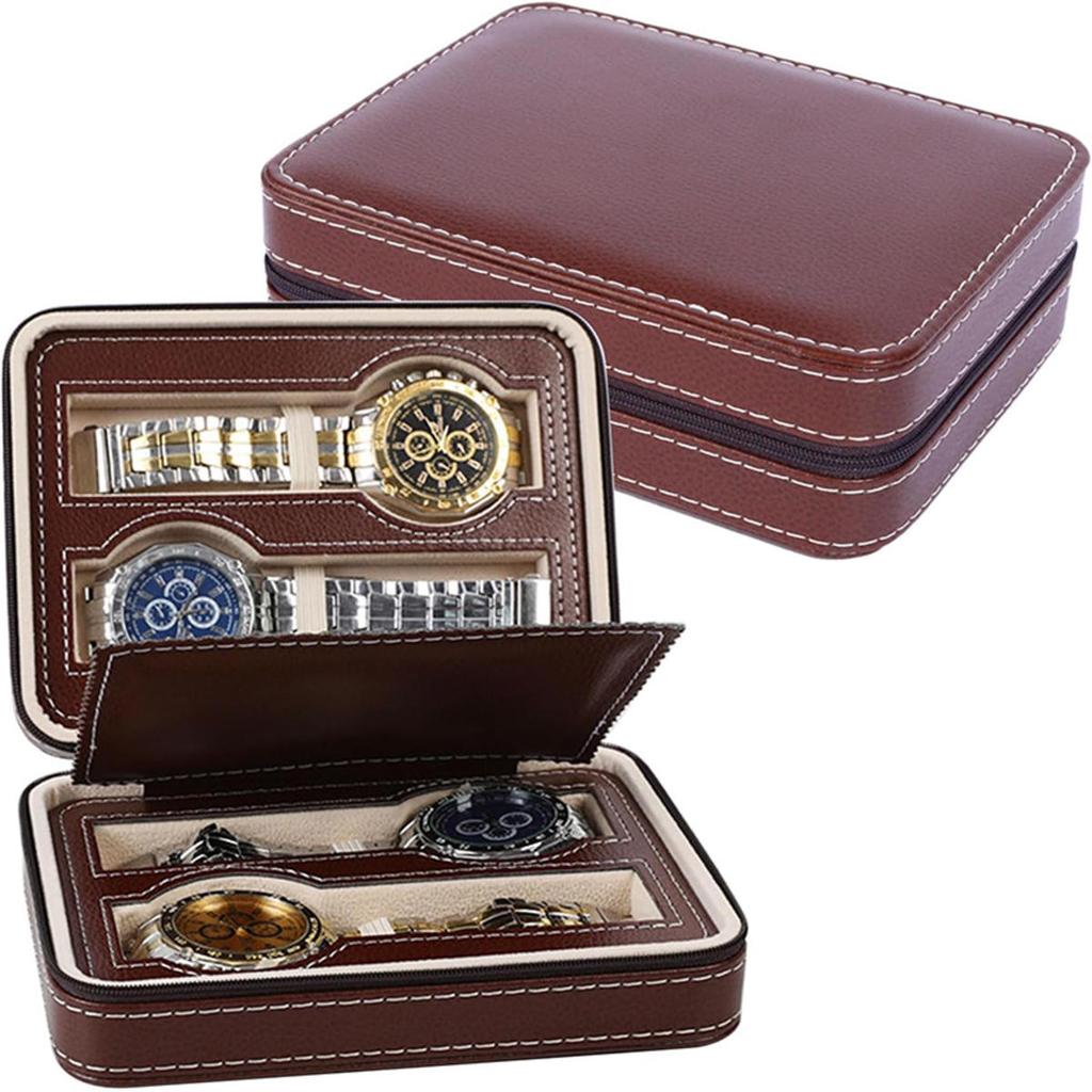 Slots Embedded Portable Travel Storage Bag For Watch/Daily Necessities Storage Box Leather Zipper Watch Box