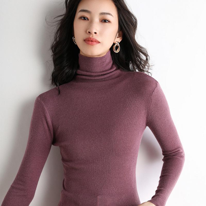 2023 Women's Solid Color Turtleneck Knit Sweater - Slim Fit Stretch Base Layer, Fine Imitation Wool, Stacked Collar for Autumn/Winter