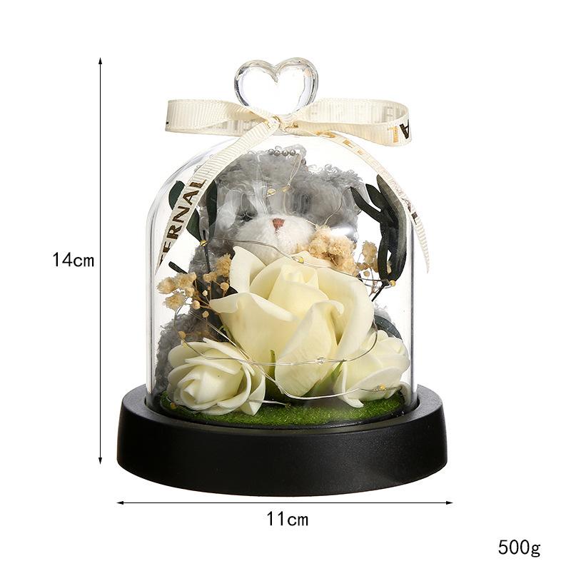 Eternal flower glass cover small gift, creative love rose tabletop small ornament, Valentine's Day gift.