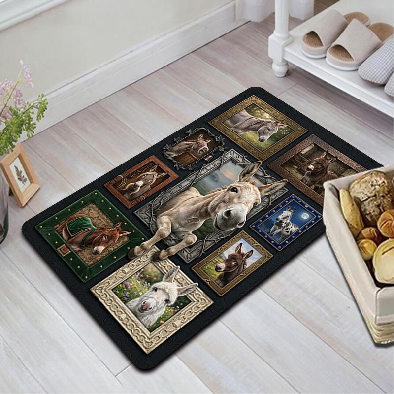 Donkey Portraits Pattern Rug Floor Mat for Living Room or Bedroom Soft and Comfortable Carpet a Gift for Birthday and Holiday.