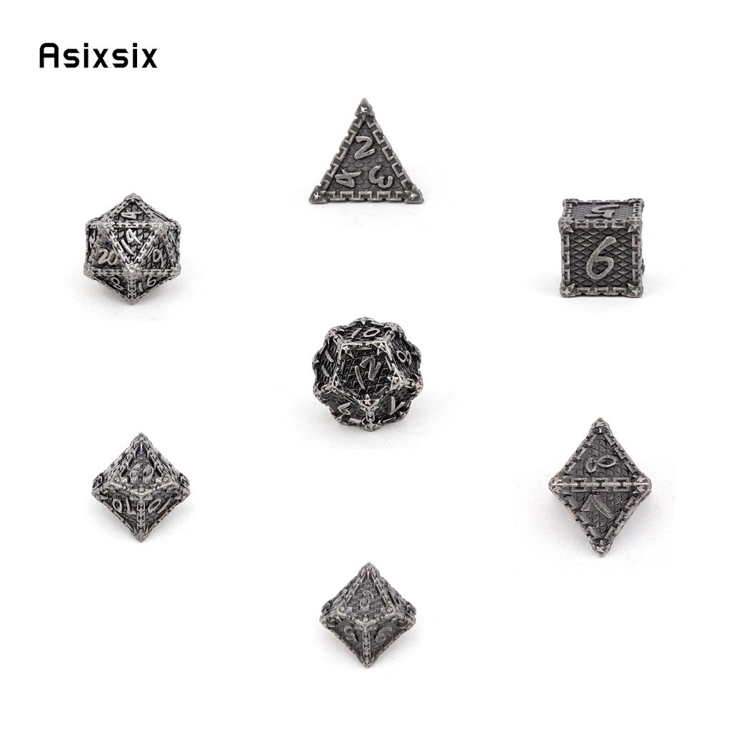 7 шт. серебряные металлические кубики в виде рыбьей чешуи, набор цельных металлических многогранных кубиков, подходящий для ролевой игры, настольной игры, карточной игры