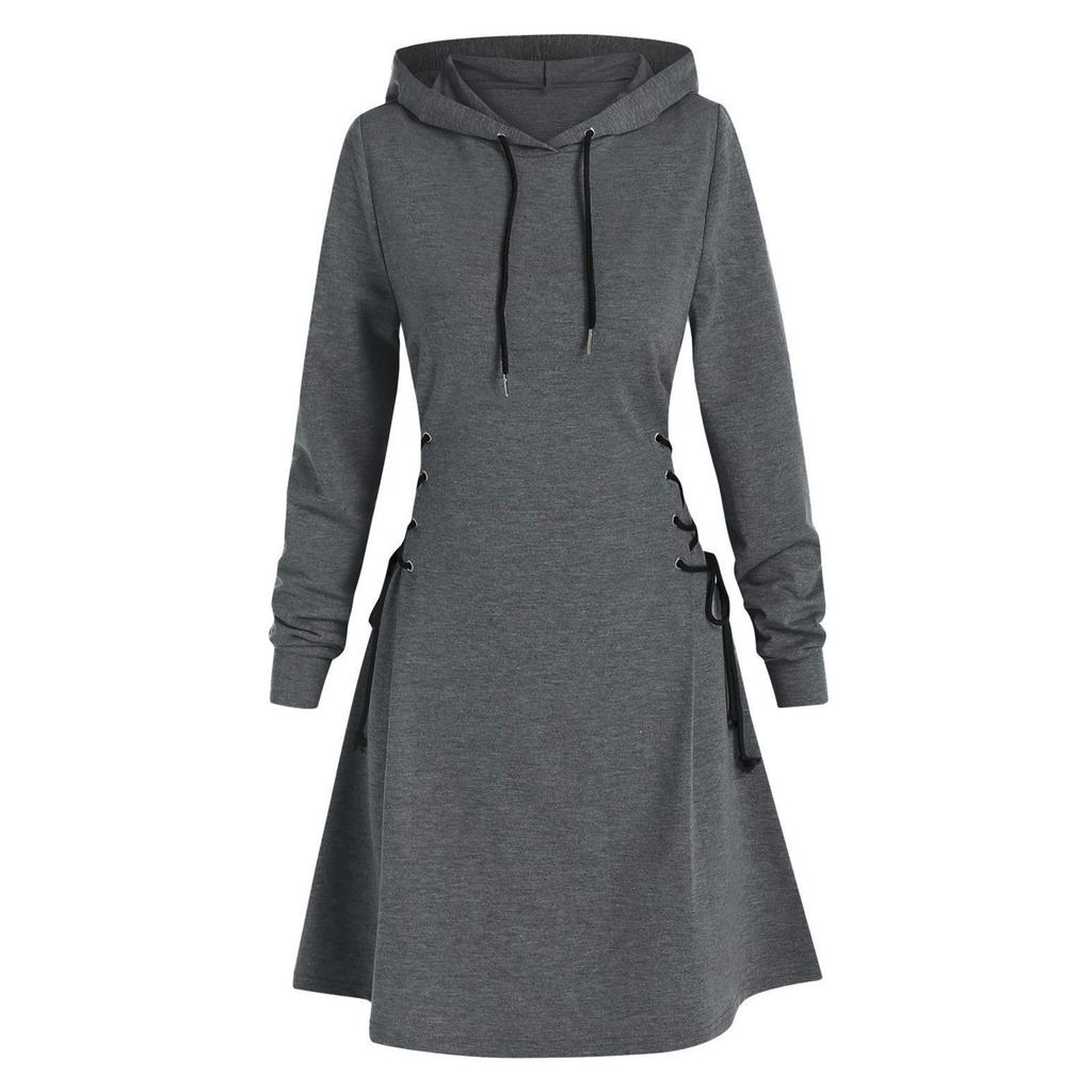 Women's Hooded Casual Fashion Hoodie Dress Long Sleeved Solid Color Dress