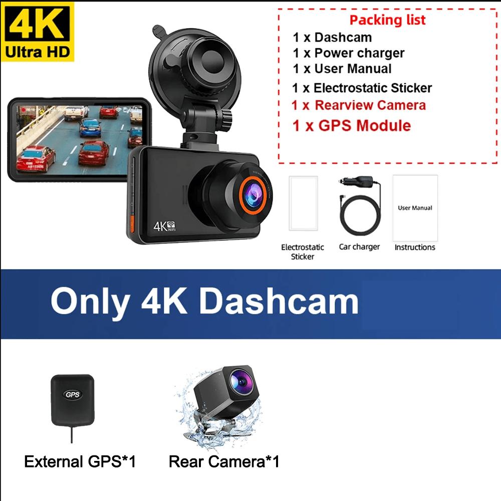 4K Car Dvr Video Recorder GPS Wifi Front and Rear Camera DashCam for Cars for Vehicle Rear View Camera Parking Monitor Black Box