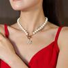 Christmas Imitation Pearl Necklace for Women Fashion Santa Claus Snowman Pendant Clavicle Chain Jewelry