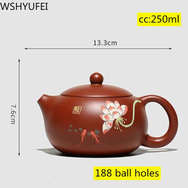 Исинский чайник, фиолетовый глинистый чайник Сиши, красивый чайник ручной работы, чайный сервиз, настоящая китайская чайная посуда, 188 шариковых отверстий, фильтр, 250 мл