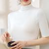 Summer Tops Turtleneck Solid Color Half Sleeve Slim Fit Smooth Wear