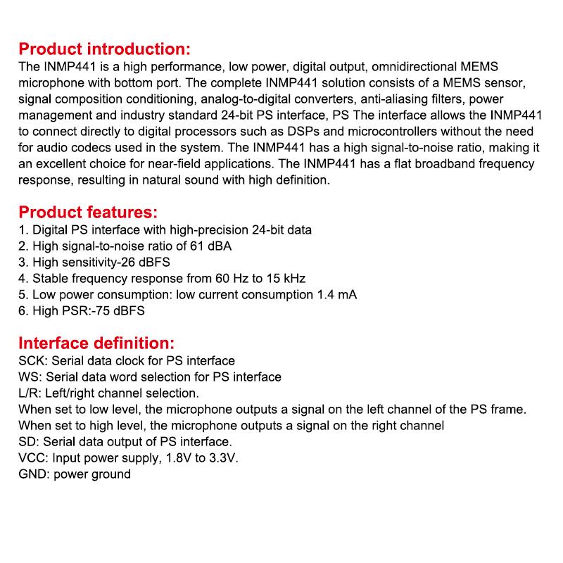 INMP441 Omnidirectional Microphone Module MEMS High Precision Low Power for  DIY Electronics Projects