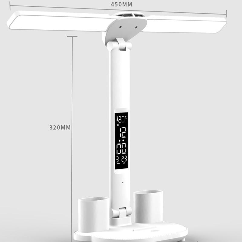 LED Stol Chirog'i USB Dimmerlanadigan Sensorli Buklanadigan Stol Chirog'i Kalendar, Harorat Soati, Kechki Chiroq bilan O'qish uchun O'qish Chirog'i