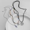 One Set3A stylish bohemian-style moon-sun blue-eye pendant beaded necklace suitable for women's daily and party wear