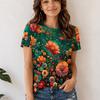 Women Bohemian Floral Print Short Sleeve T-Shirt, Retro Ethnic Casual Top