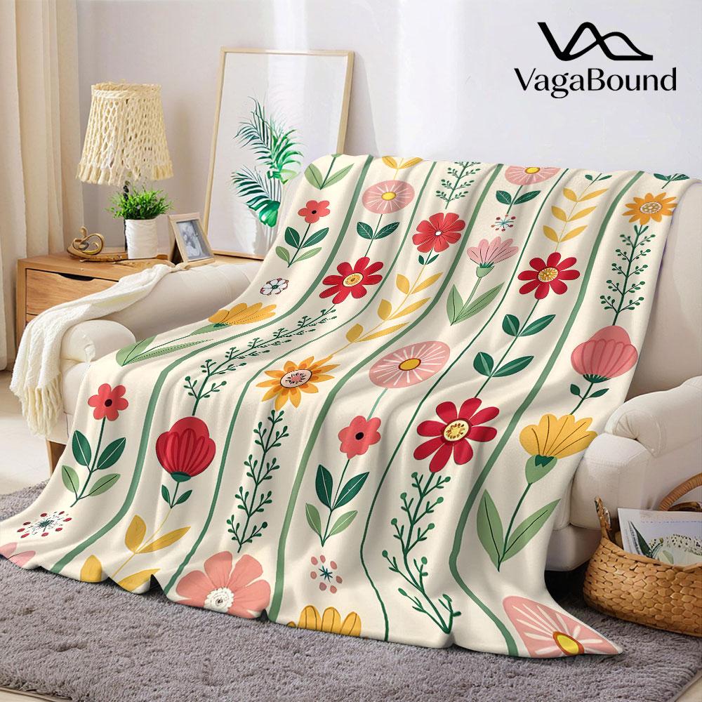 Vertical Retro Floral Flannel Blanket Warm Soft Halloween Christmas Decorative Couch Warm Cozy All-Season Gift