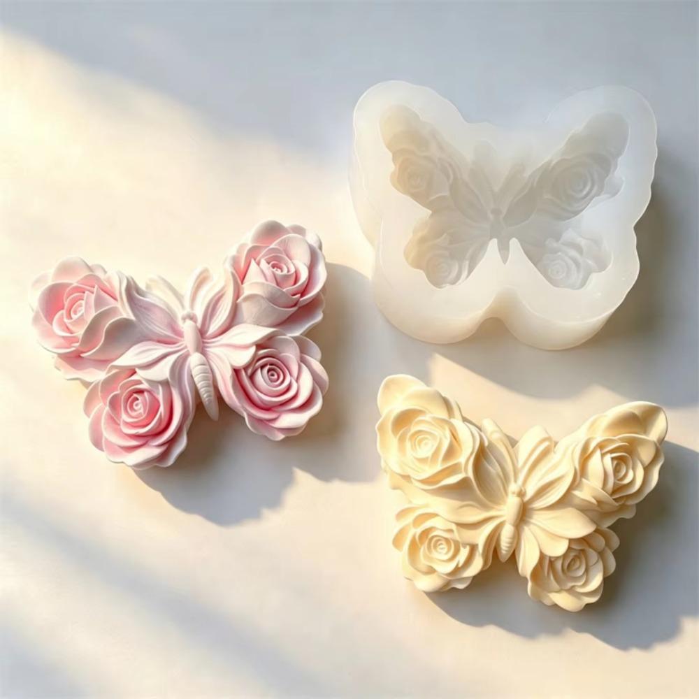 1pc DIY Silicone Candle Mold Flower Relief Rose Butterfly Mold Aroma Candle Plaster
