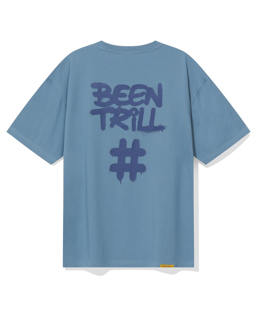 BEENTRILL Спрей Хэштег Оверсайз Футболка с коротким рукавом (Винтаж Синий)
