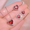 Новый комплект украшений в японском и корейском стиле, кольцо с гранатом и цирконием, серьги-подвески, женский свадебный банкетный комплект из трех предметов