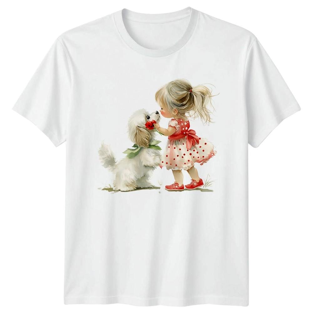 Girl Dog Friendship Children Dogs Unisexs Unisexs Graphic Tee Cute Animals Gift